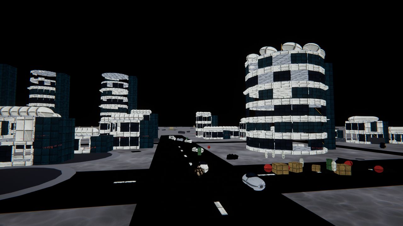 Derelict towers over an empty lunar street