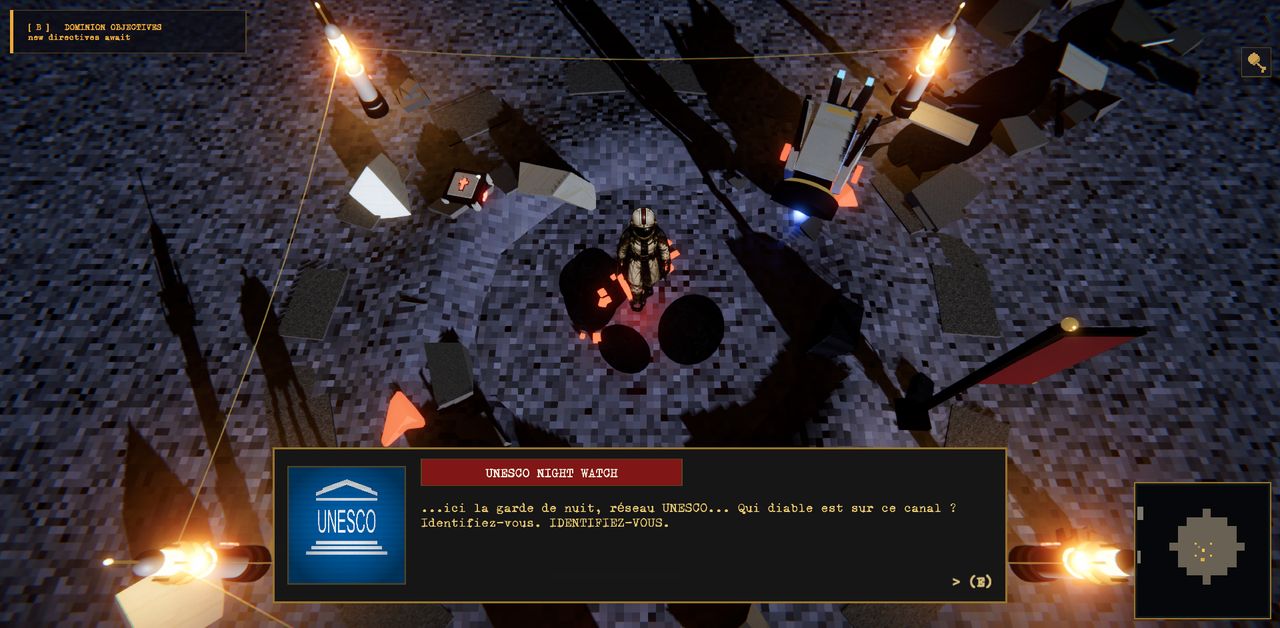 A UNESCO Night Watch transmission hails the Engineer across the ruins
